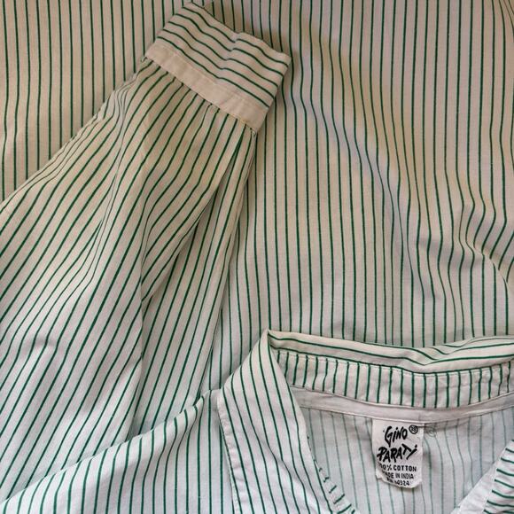 Vtg Green White Stripe Dress Shirt Collar Cuff Button Up Top Size 38 - Picture 13 of 14